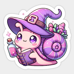 Cute Pink Witch Snail with Spell Book Sticker